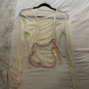 White Mesh Long Sleeve Top